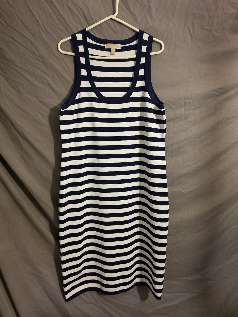 Michael Kors Navy & White Striped Sleeveless Midi Dress
